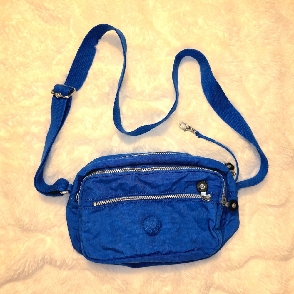 Kipling Crossbody Bag Womens Medium Blue Excellent Nylon Multi-Pocket Travel